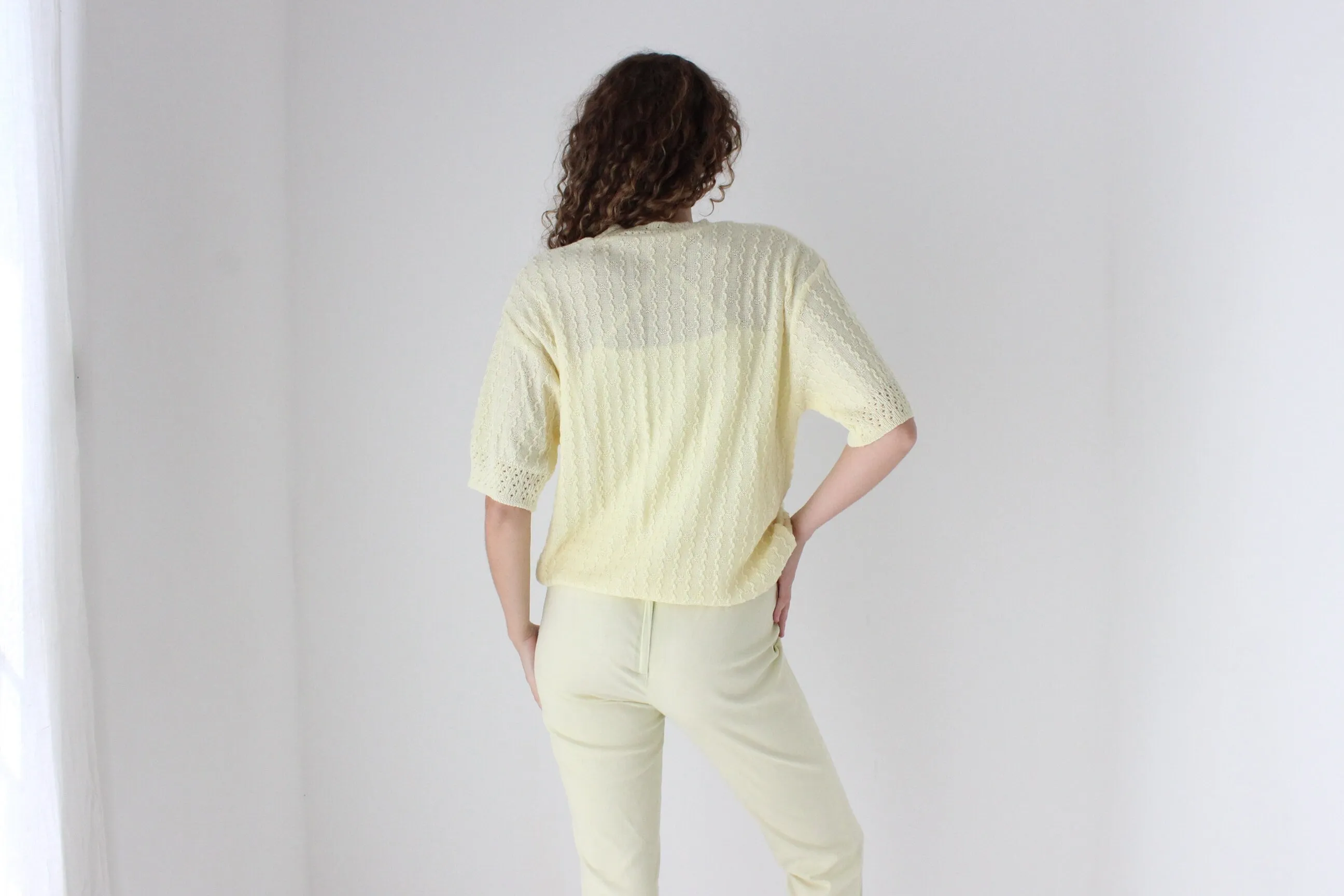 80s Pastel Lemon Yellow Knit Slouch Tee