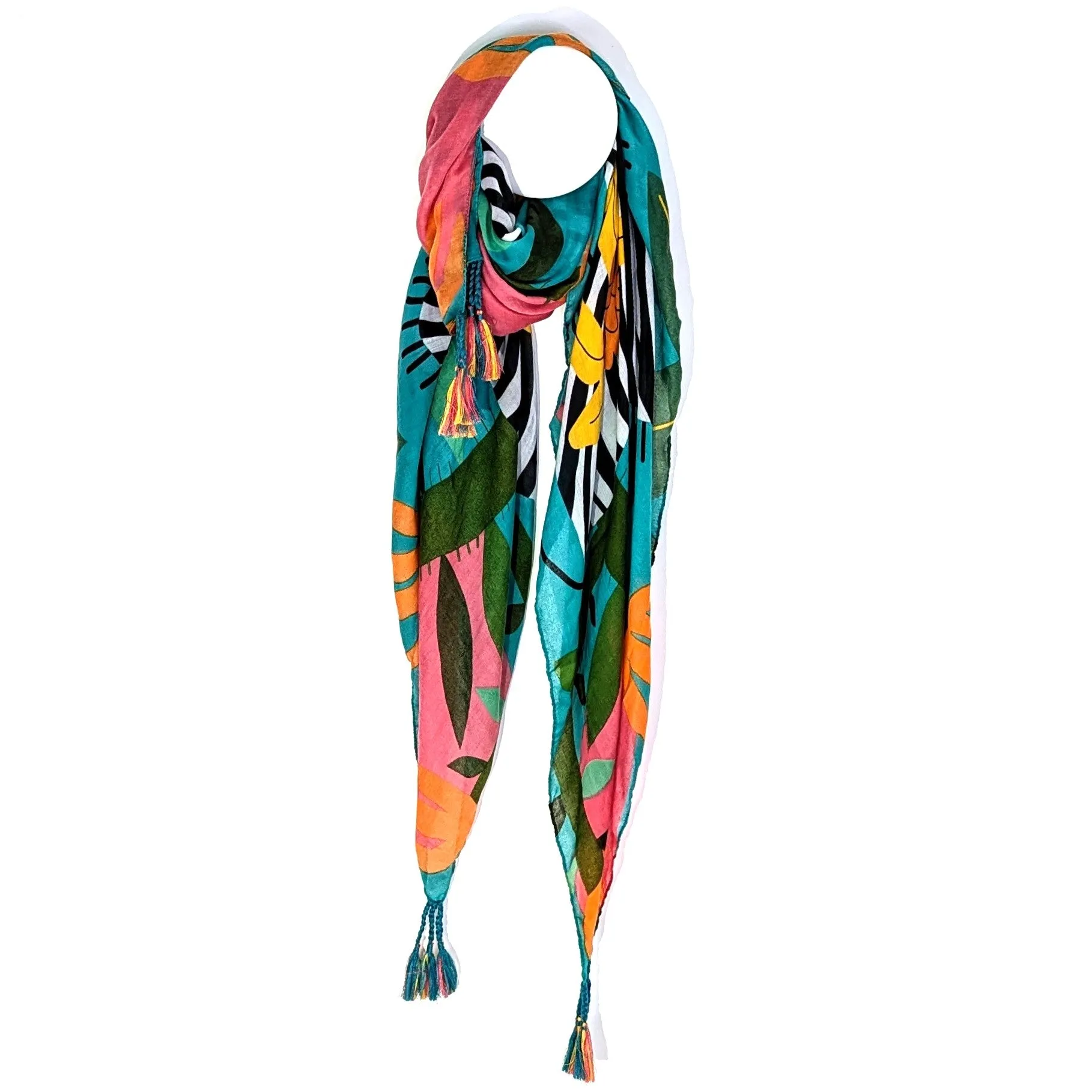 Abstract Zebra scarf with corner tassels