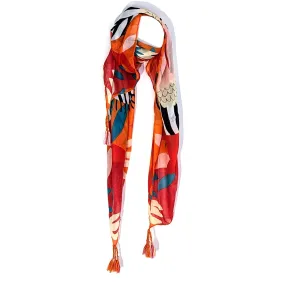 Abstract Zebra scarf with corner tassels