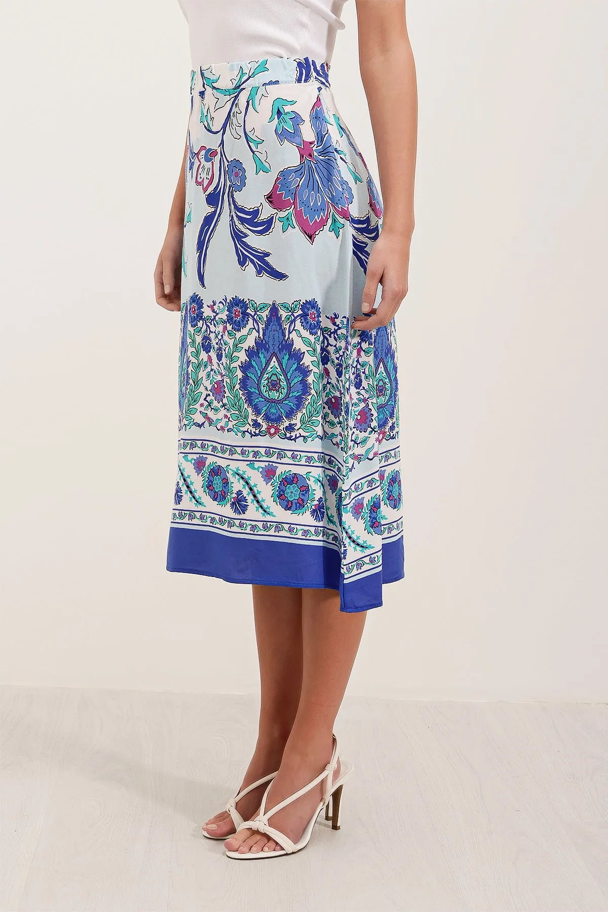 BGD Women Patterned Midi Skirt - Sax - Avondale