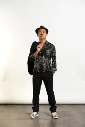 Black & White Sheer Wildflower Long Sleeve Shirt
