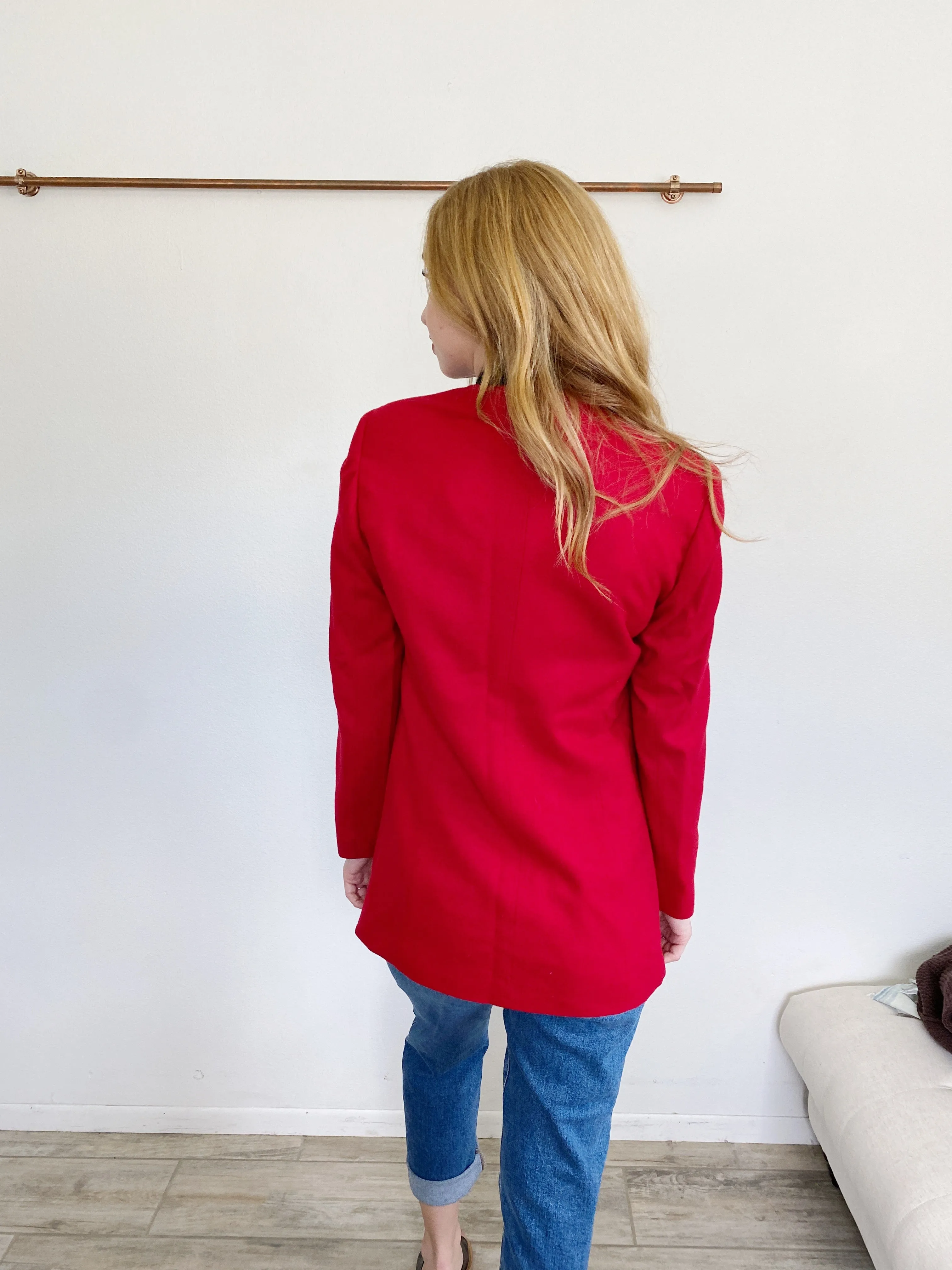 Bloomingdales Vintage Wool Red Pea Coat Blazer Suit Jacket 4