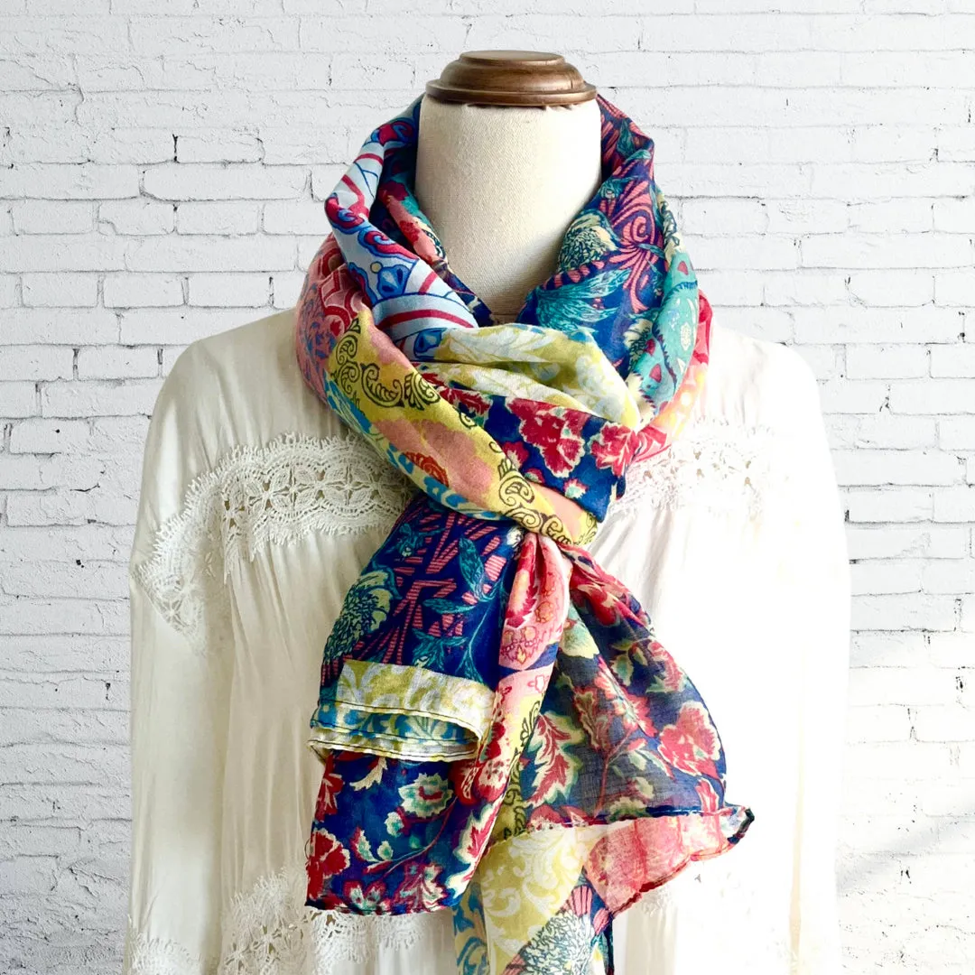 Bright Floral Boho Tassel Scarf