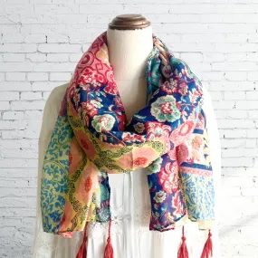 Bright Floral Boho Tassel Scarf