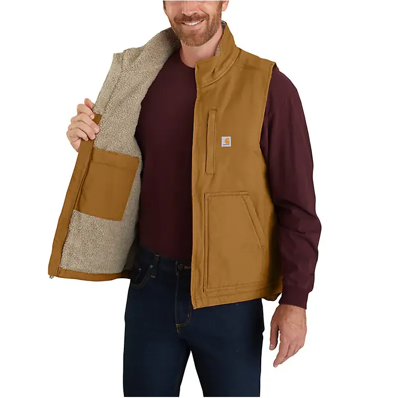 Carhartt Men’s Mock-Neck Sherpa-Lined Vest - Loose Fit - Washed Duck - Carhartt Brown