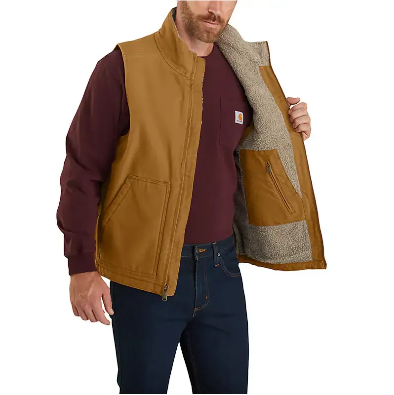 Carhartt Men’s Mock-Neck Sherpa-Lined Vest - Loose Fit - Washed Duck - Carhartt Brown