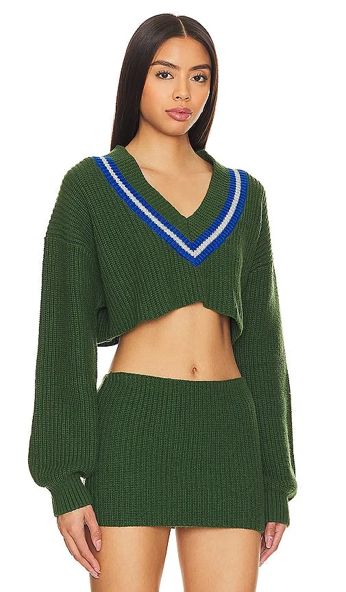 Champion X DANIELLE GUIZIO Crop Rib Knit Pullover Sweater in Green