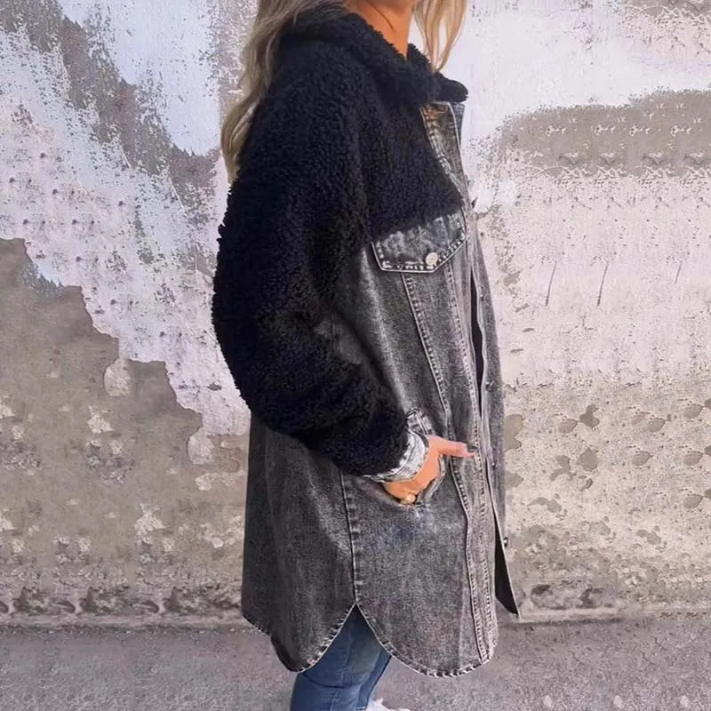 🎅Christmas Pre-sale🎁Women’s Sherpa-Lined Denim Long Shirt Jacket