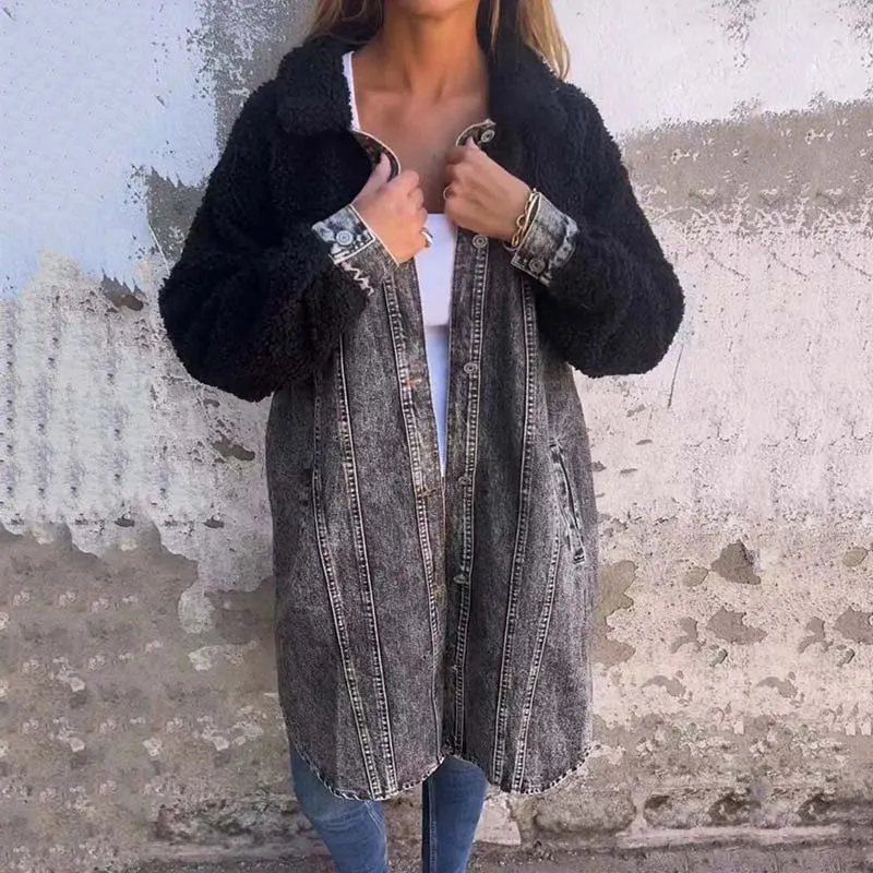 🎅Christmas Pre-sale🎁Women’s Sherpa-Lined Denim Long Shirt Jacket