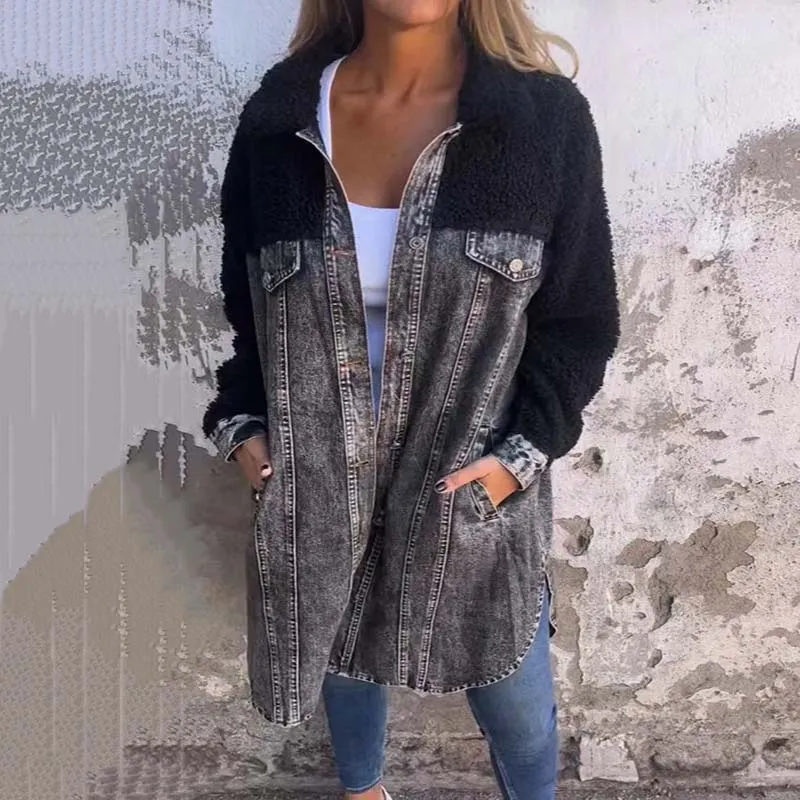 🎅Christmas Pre-sale🎁Women’s Sherpa-Lined Denim Long Shirt Jacket