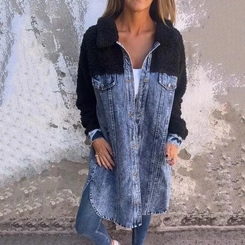 🎅Christmas Pre-sale🎁Women’s Sherpa-Lined Denim Long Shirt Jacket