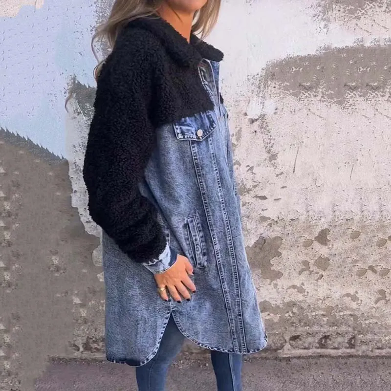 🎅Christmas Pre-sale🎁Women’s Sherpa-Lined Denim Long Shirt Jacket