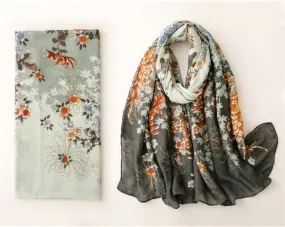 Chrysanthemum Autumn Floral Scarf Vintage Boho Gift