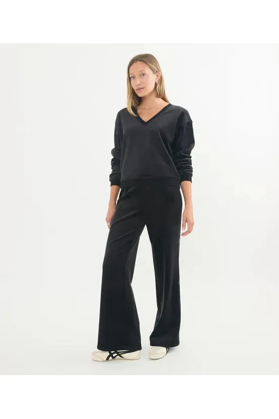 Cord Velour Wide Leg Pant - Black