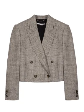 Cropped Boxy Double-Breasted Blazer (Beige)