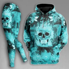 Flower Smoke Skull Cyan Combo Hoodie and Leggings