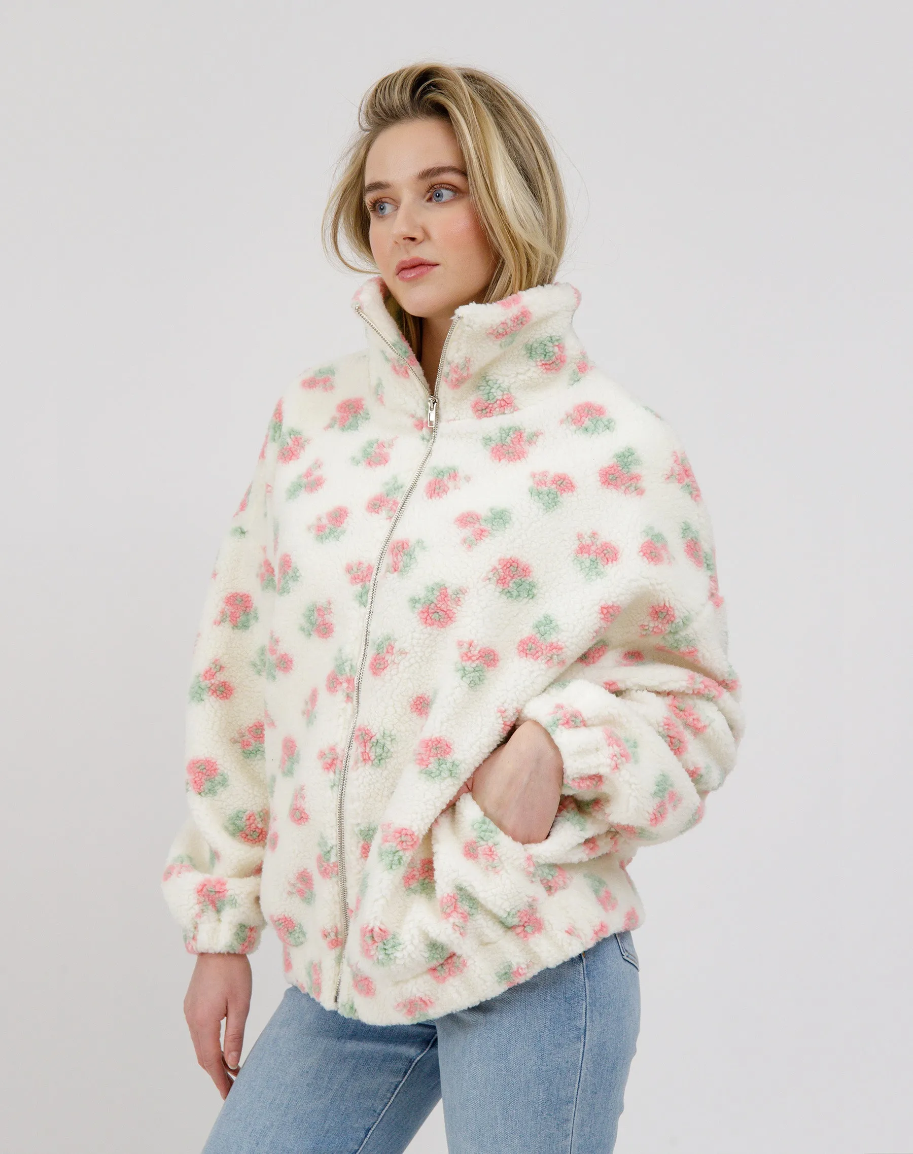 Full Zip Sherpa Jacket - White