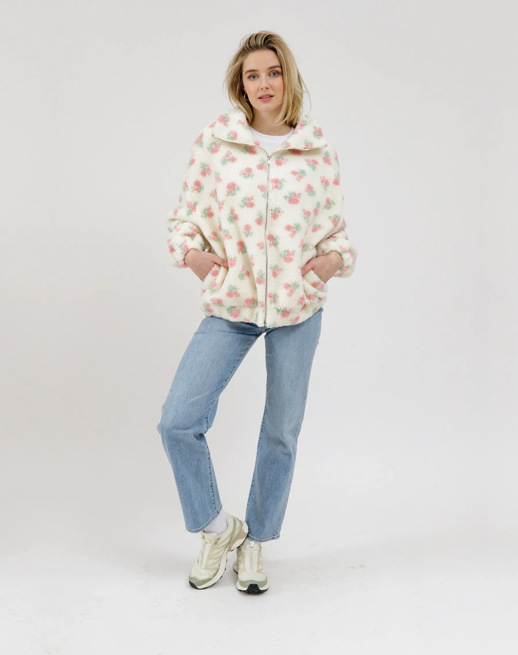 Full Zip Sherpa Jacket - White