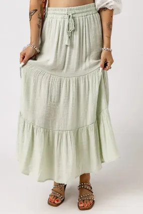 Green Tiered Drawstring Long Skirt