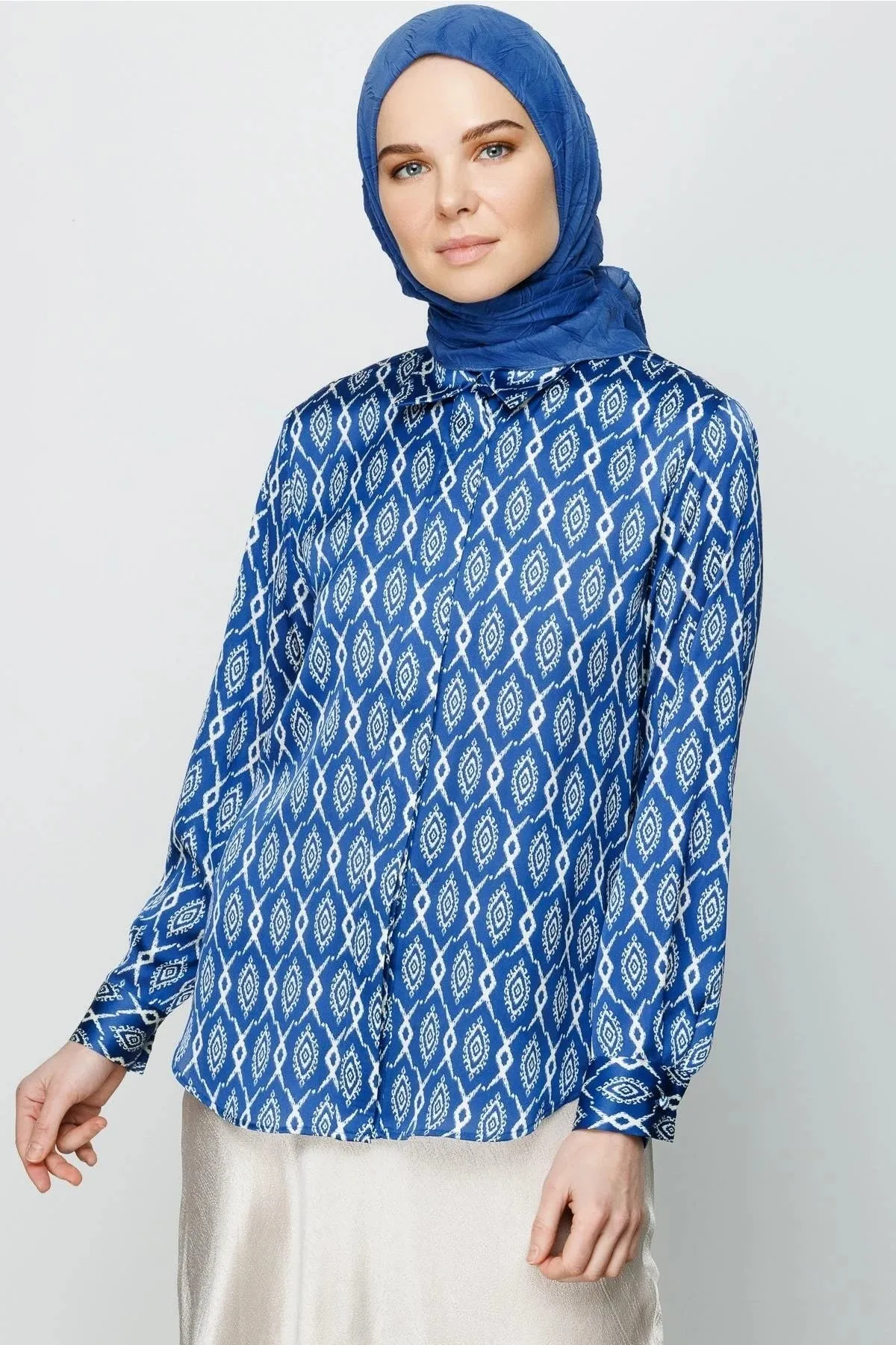 Indigo Pleated Bamboo Square Scarf