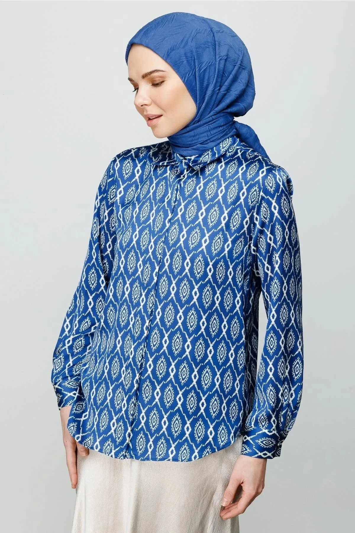 Indigo Pleated Bamboo Square Scarf