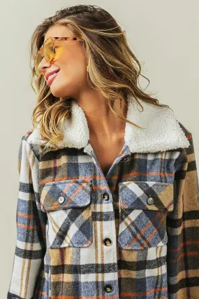IP5753G-01 | VINTAGE PLAID SHERPA COLLARED JACKET WITH POCKET