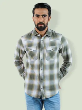 Men's Flannel in Olive Window Plate Casual Full Sleeve Casual Shirt