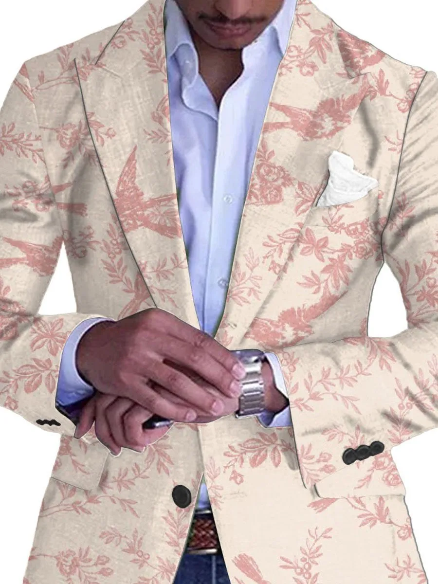 Men's Retro Bird Print Casual Blazer
