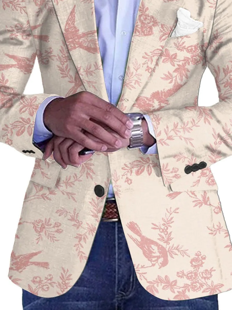 Men's Retro Bird Print Casual Blazer