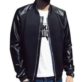 Mens Short Jacket with PU Leather Sleeves