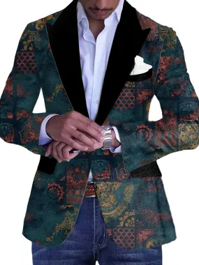 Mens Vintage Floral Print Single Breasted Casual Balzer