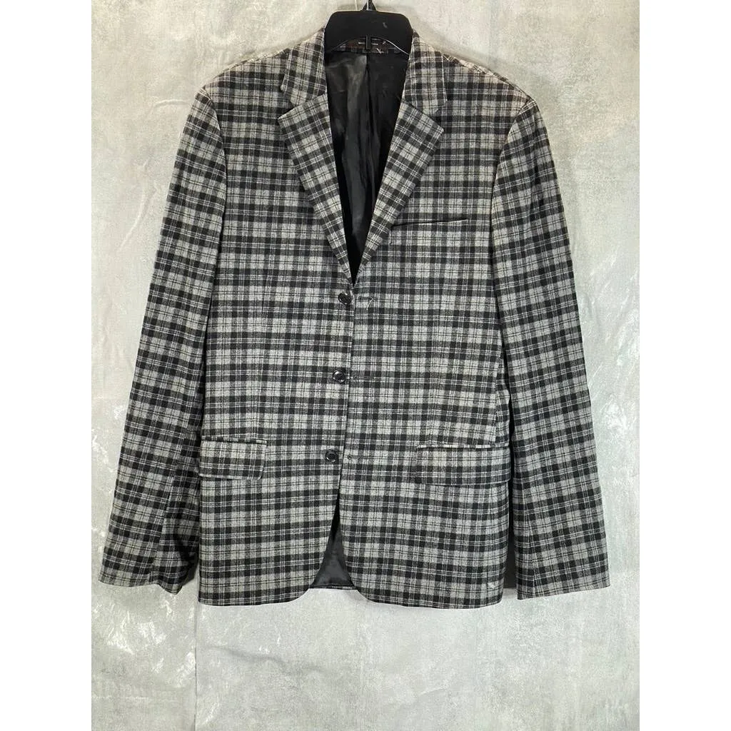 MICHAEL KORS Men's Black/Grey Plaid Three-Button Classic-fit Blazer SZ 40R