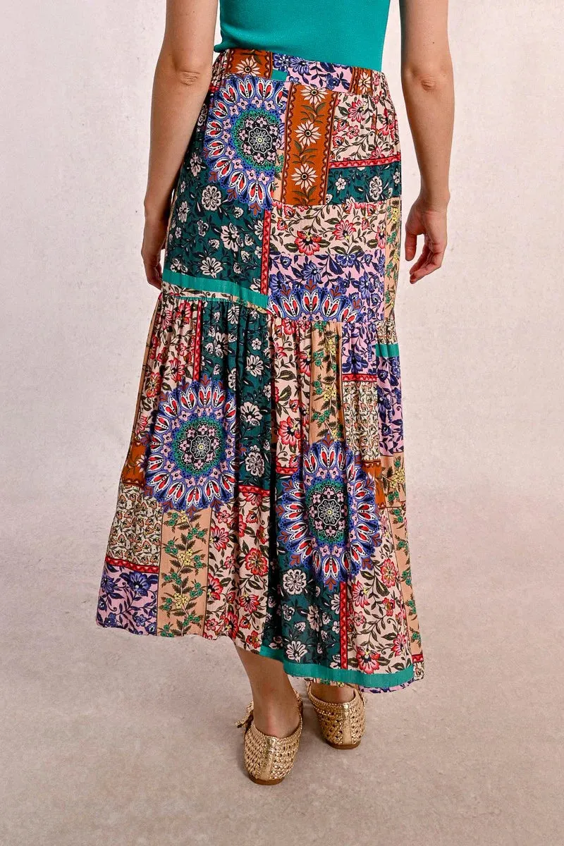 Multicolor Patchwork Midi Skirt