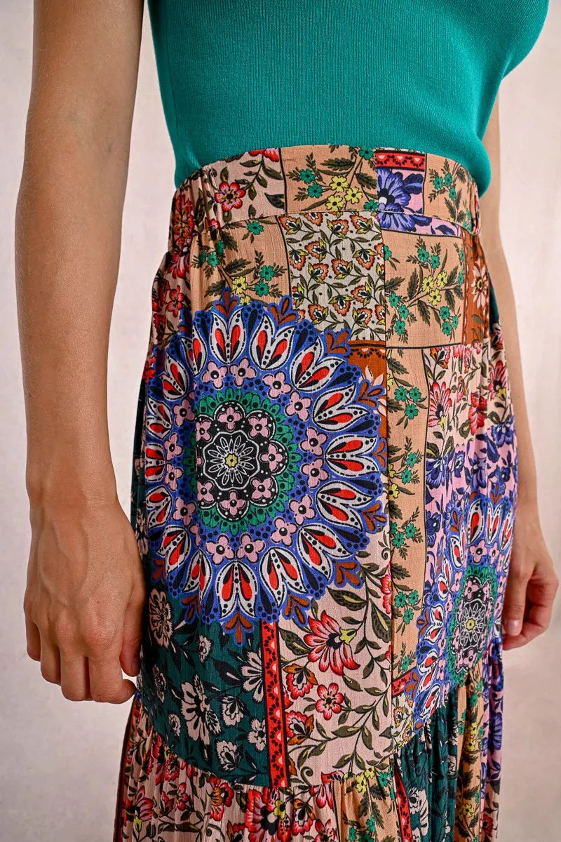 Multicolor Patchwork Midi Skirt