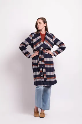 Oh3 Tie Detail Coat TP14437 - Navy/Oat Check