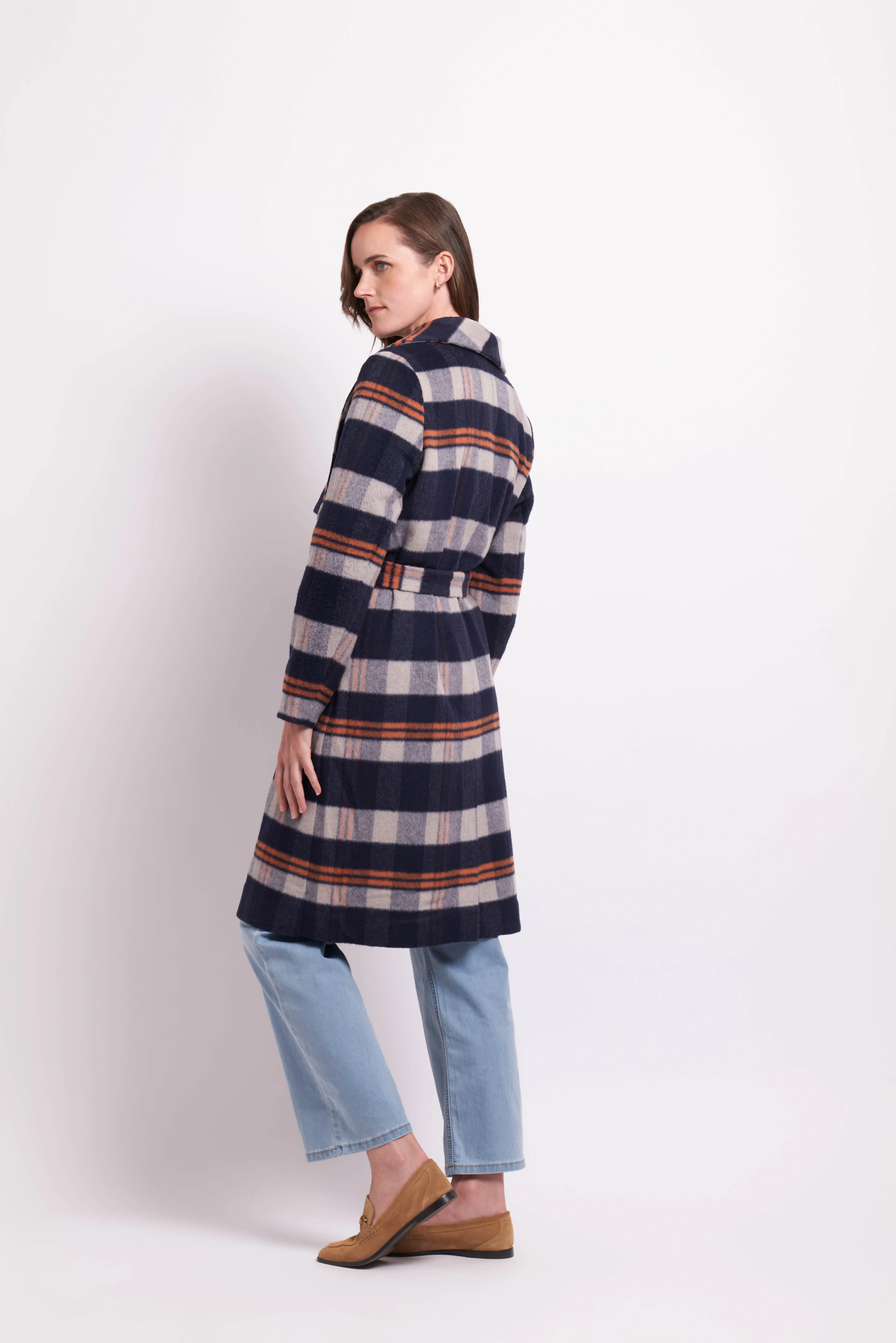 Oh3 Tie Detail Coat TP14437 - Navy/Oat Check