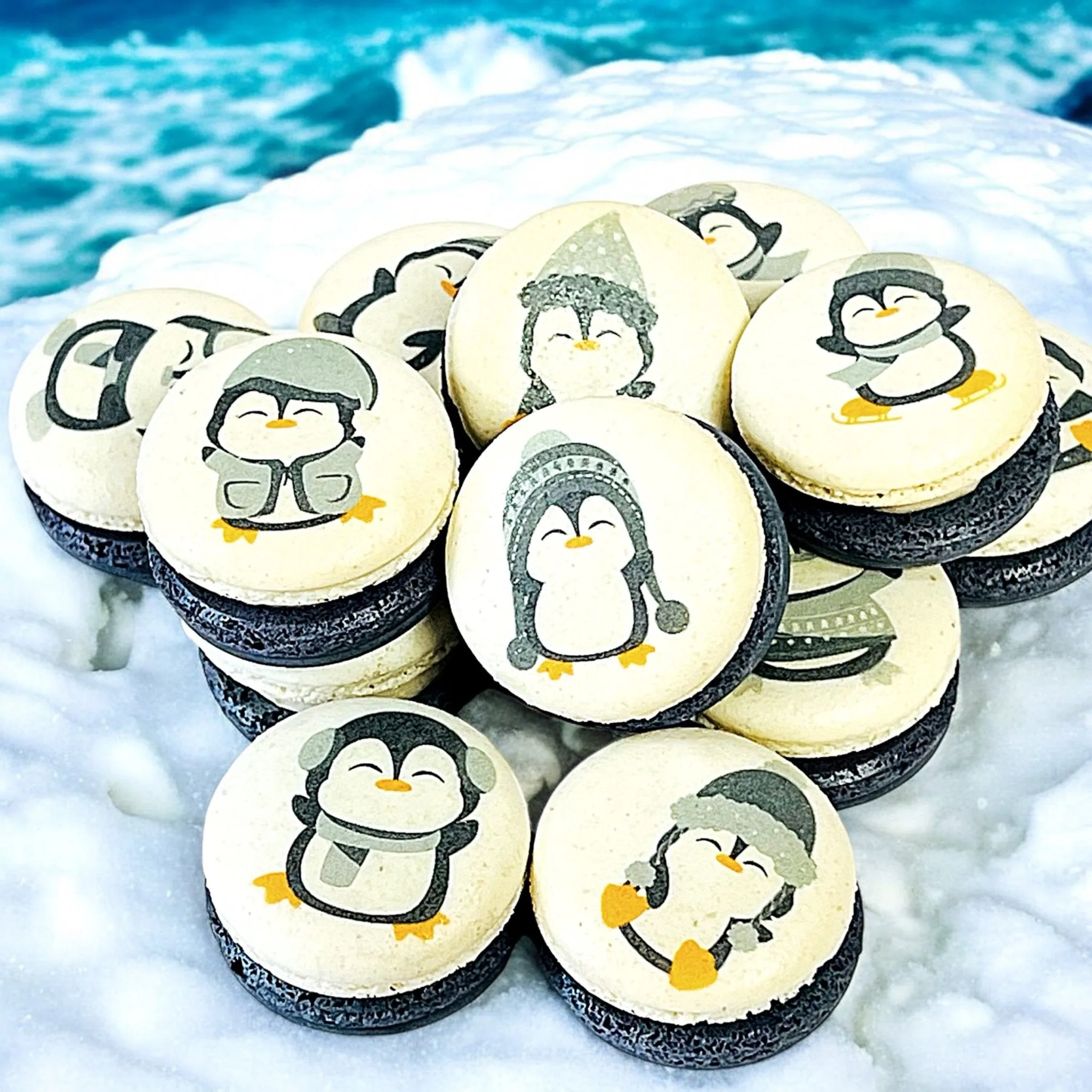 Penguin Winter Macaron Set - Grey and White