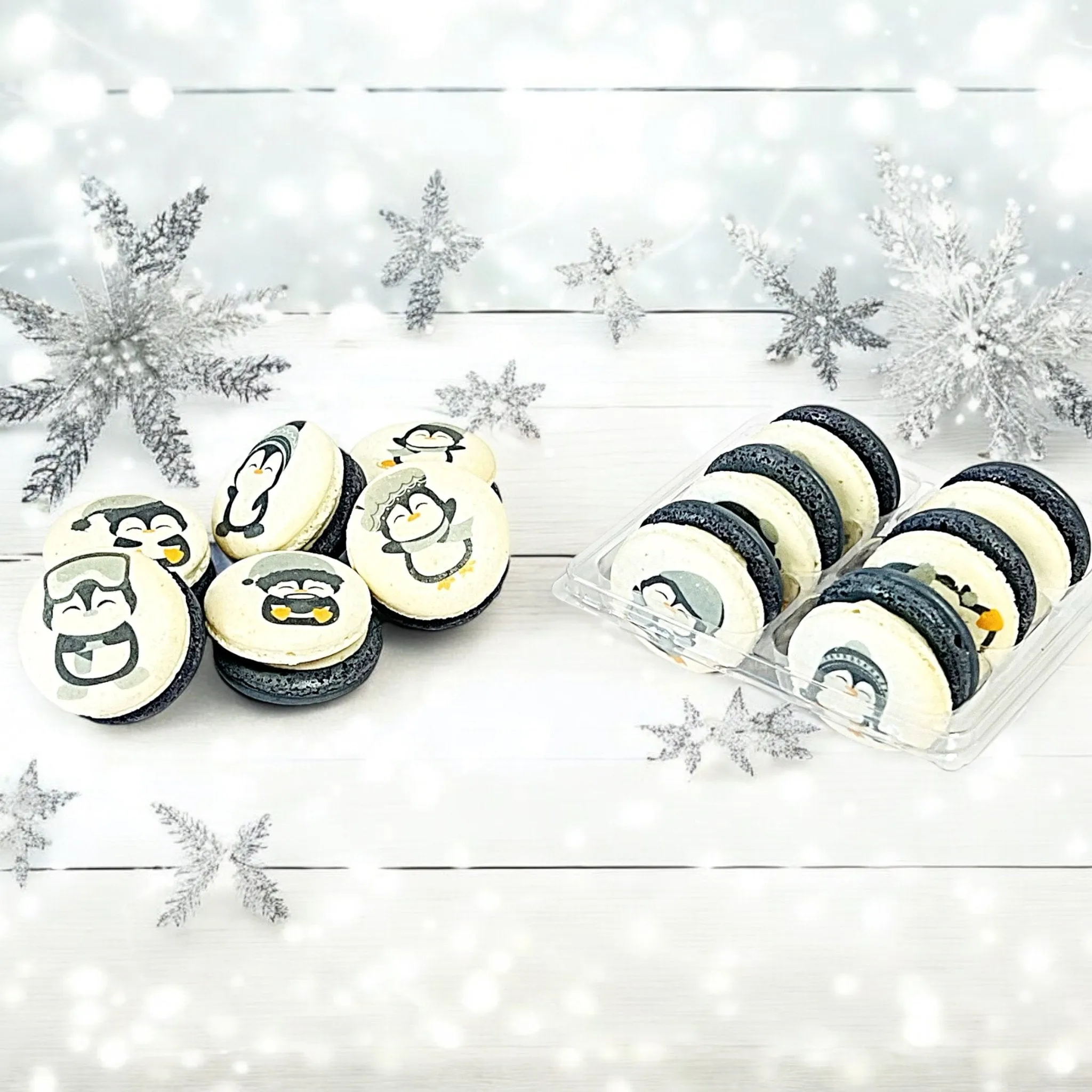 Penguin Winter Macaron Set - Grey and White