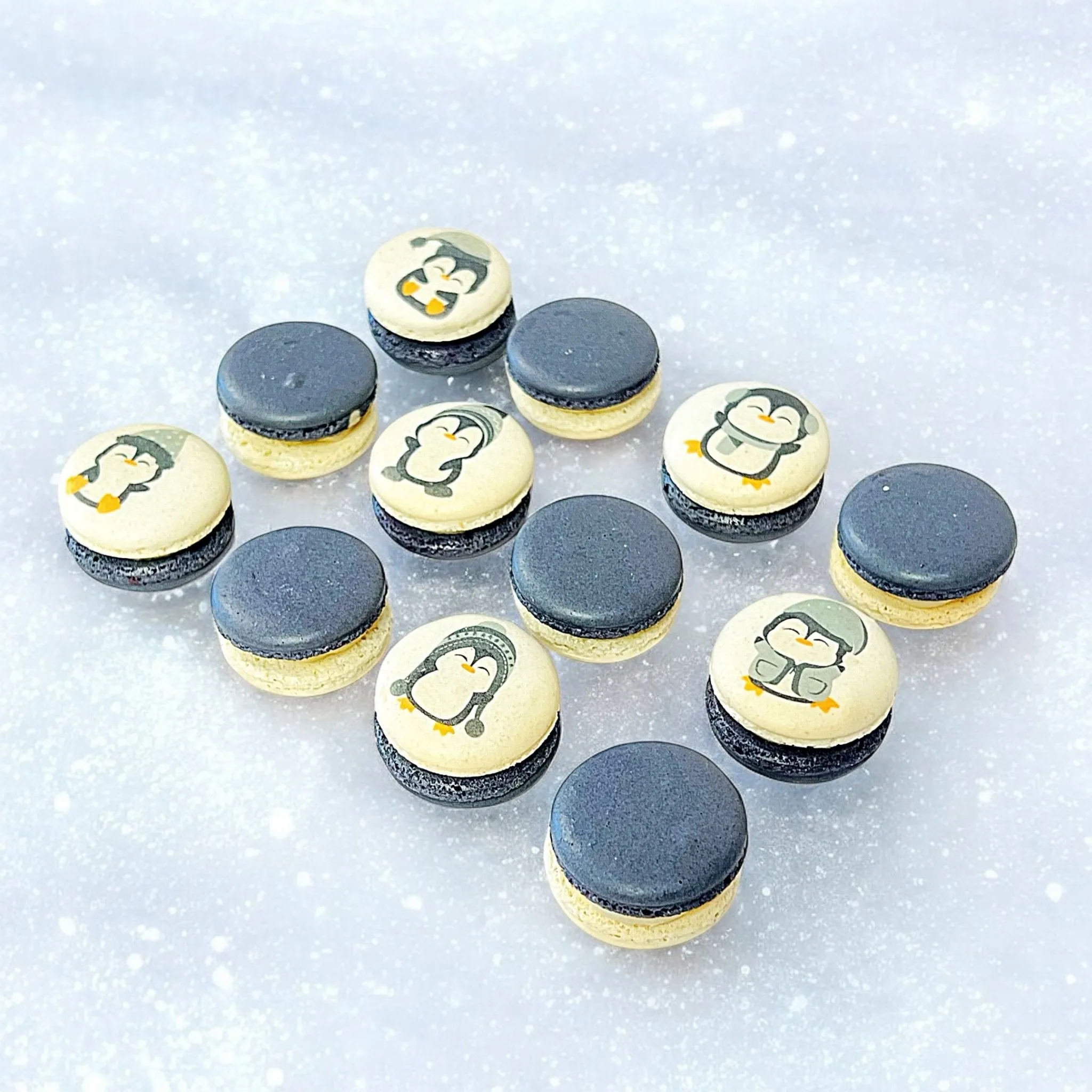 Penguin Winter Macaron Set - Grey and White