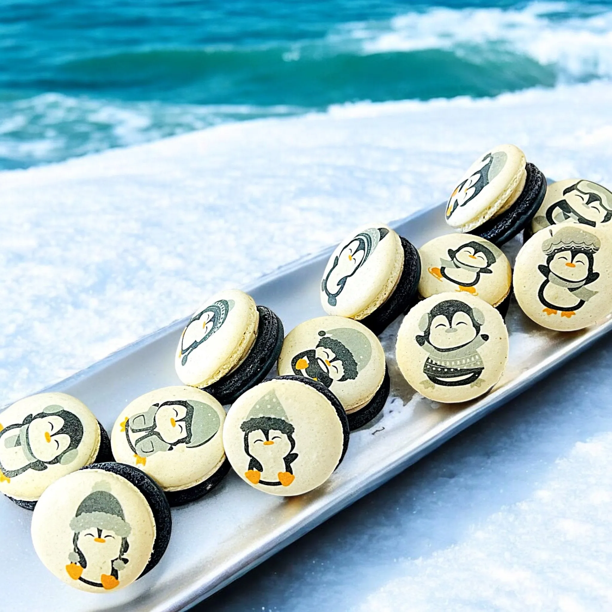 Penguin Winter Macaron Set - Grey and White