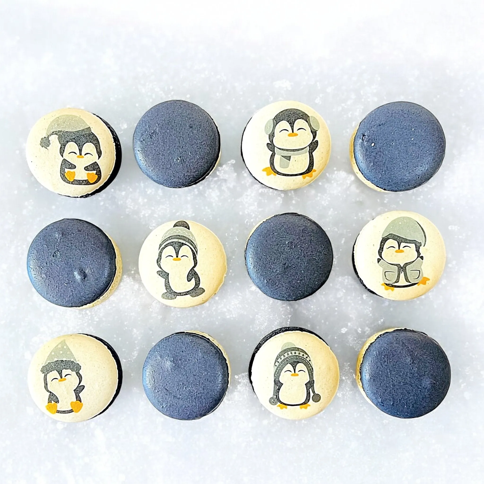 Penguin Winter Macaron Set - Grey and White