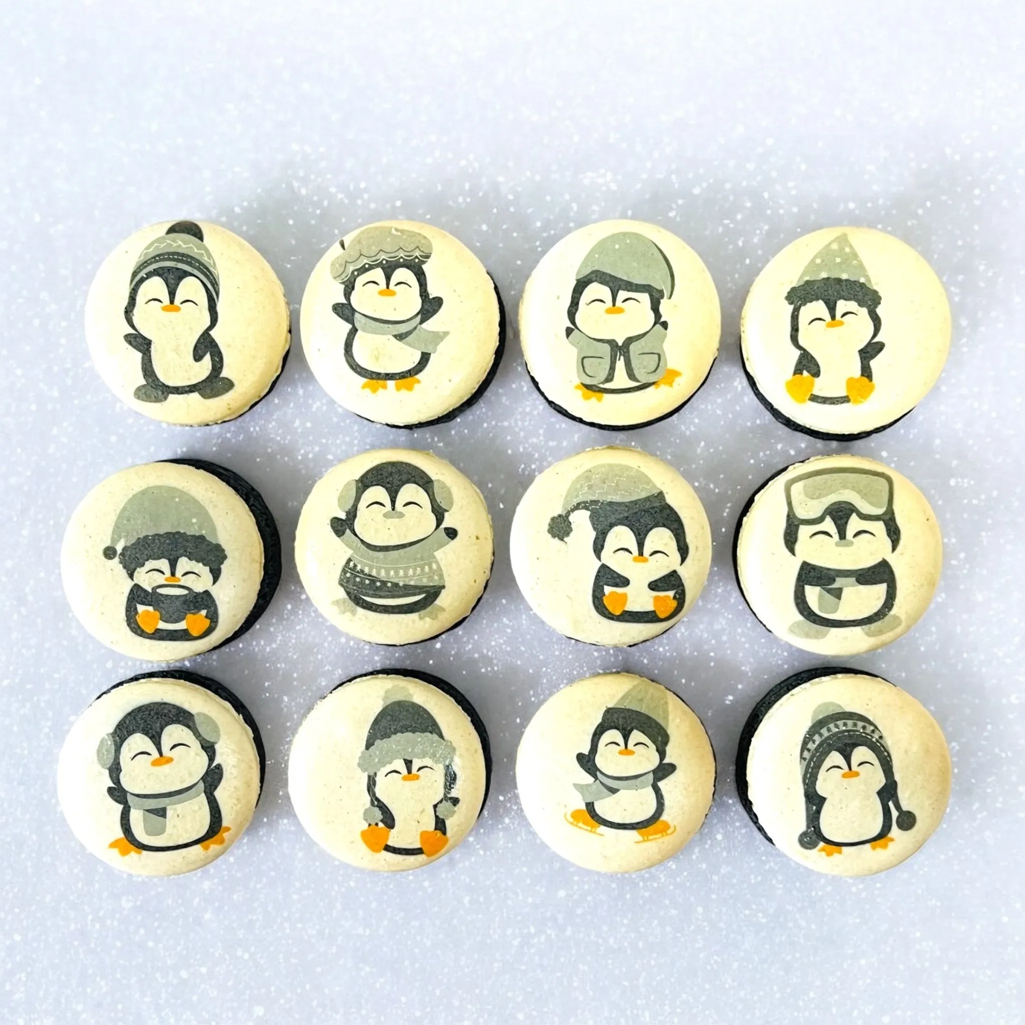 Penguin Winter Macaron Set - Grey and White