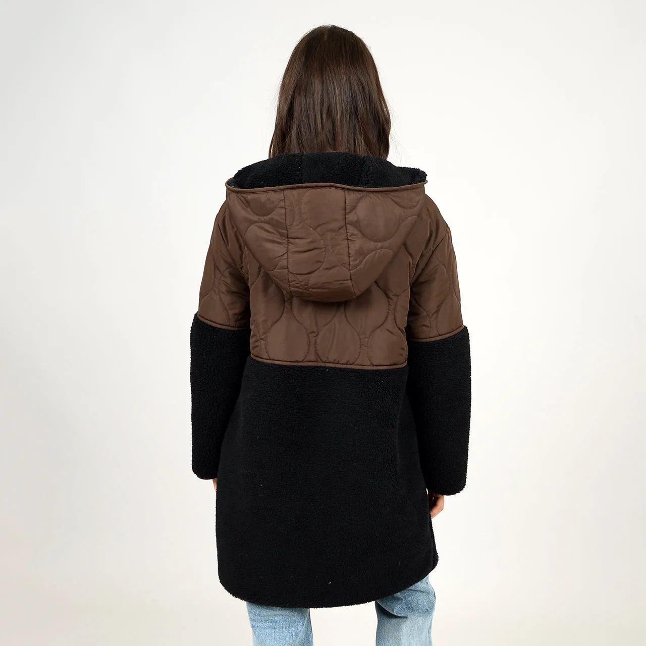 RD STYLE WOMEN'S JULIE LADIES  MID LENGHT DIAMOND QUILTED COAT WITH SHERPA DETAIL
