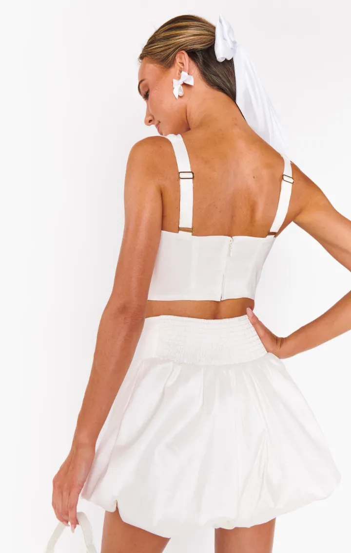 SHOW ME YOUR MUMU CELESTE BUBBLE SKORT IN WHITE TAFFETA