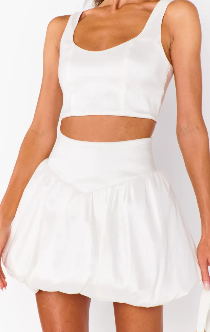 SHOW ME YOUR MUMU CELESTE BUBBLE SKORT IN WHITE TAFFETA