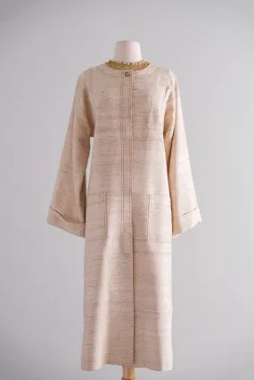 Vintage 1970’s Minimalist Raw Silk Longline Coat / ML
