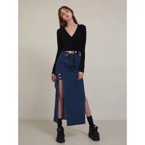 Vintage A Line Long Denim Skirt