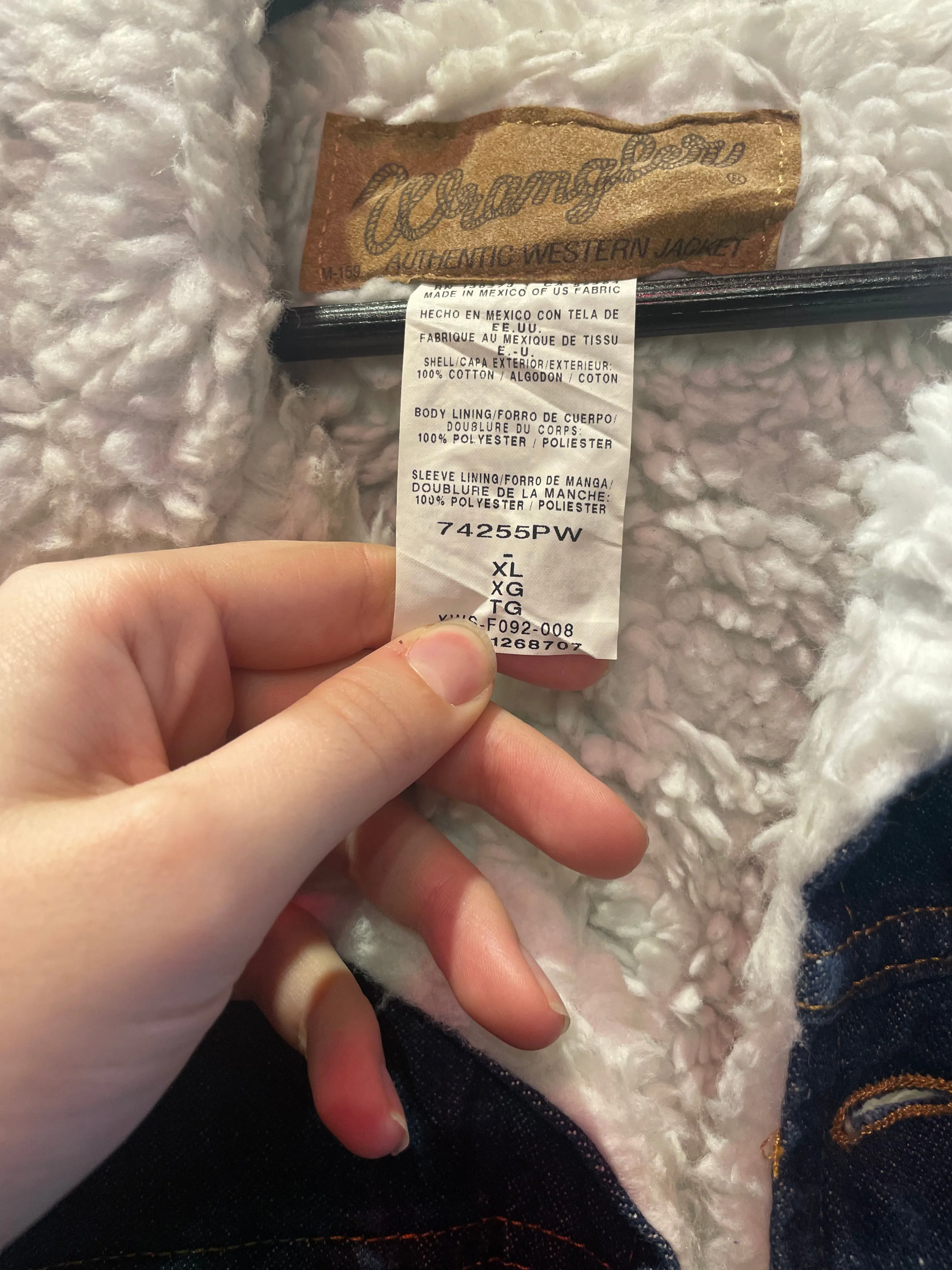 Vintage Sherpa Lined Wrangler 80s Denim, XL