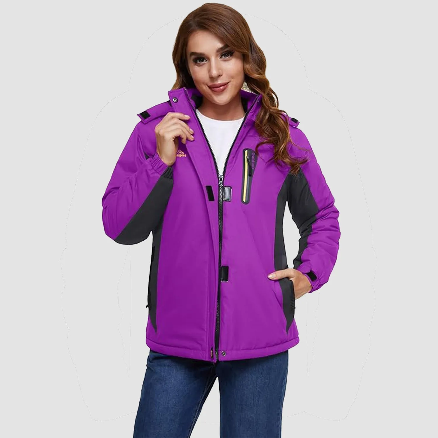 Warm Women's Waterproof Fleece Lined Ski Jacket with Hood – Perfect for Winter Activities