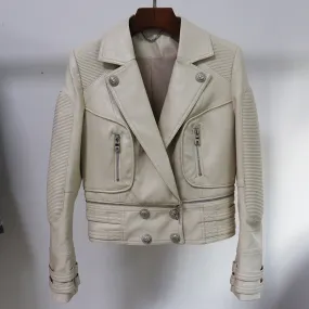 Women Black Leather Jacket Moto Biker Blazer Coats